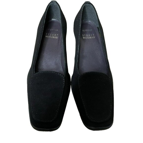 Stuart Weitzman 5M Classic Black Gore-Tex Rainaway Pumps Kitten Heel Square Toe - Picture 3 of 7
